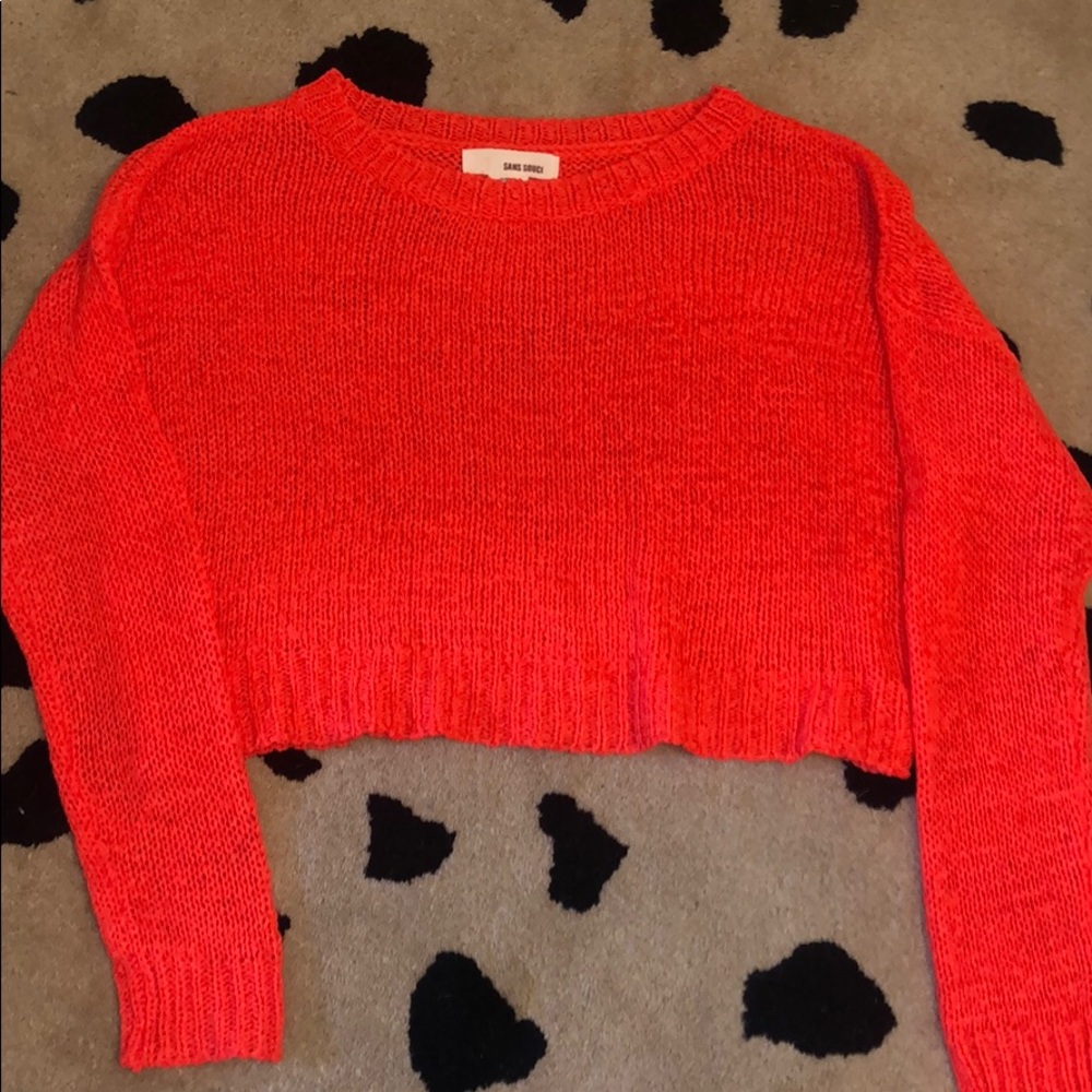 Loose knit cropped bright orange sweater